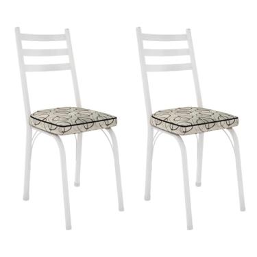 Imagem de Kit 2 Cadeiras de Cozinha Luisiana Estampado Cedro Pés de Ferro Branco - Pallazio