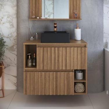 Imagem de Gabinete de Banheiro Suspenso 75cm Luiza com 2 Portas Basculante com Cuba Mel