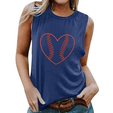 Imagem de Independent Station colete sem mangas europeu e americano roupas femininas camiseta estampada de beisebol (#01 azul coração, G)