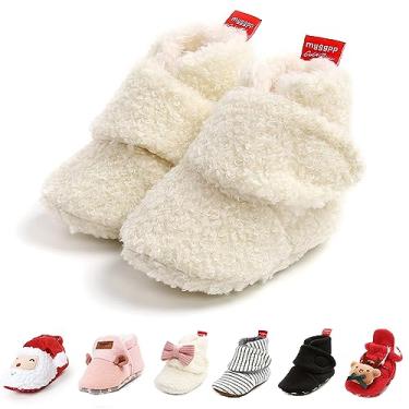 Imagem de Pantufas de lã aconchegantes, sapatos macios para bebês com solas de aderência, sapatos de inverno para recém-nascidos para recém-nascidos, B03 Branco, 0-6 Months Infant