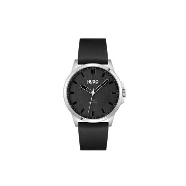 Imagem de HUGO #First Relógio masculino de quartzo de aço inoxidável - 43 mm - resistente à água - relógio de pulso moderno - presente para homens, Preto, Minimalista