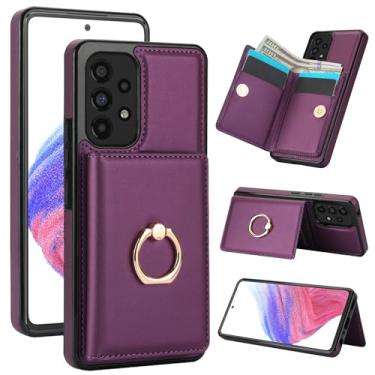 Imagem de Capa carteira para Samsung Galaxy A53 com suporte para cartão, capa de couro com bloqueio RFID, suporte de anel giratório de 360° com fecho magnético à prova de choque para Samsung A53 5G 6,5