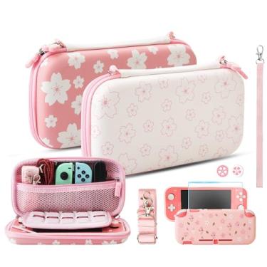 Imagem de HYPERCASE Pink Sakura Carrying Case for Nintendo Switch Lite, Girly Accessories Bundle kit with Switch Lite Protective Cover, HD Screen Protector, 2 Cute Thumb Caps, Hand Strap & Shoulder Strap