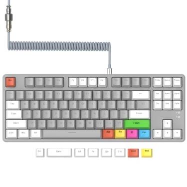 Imagem de MAGIC-REFINER AK873 Teclado Mecânico 75% com Switch Azul Hot-Swap, 8 Teclas Sublimação, LED Arco-Íris - PC/PS4/Mac (Cinza Branco)