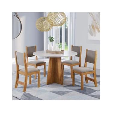 Imagem de Mesa de Jantar Redonda Viero Província com 4 Cadeiras Estofadas