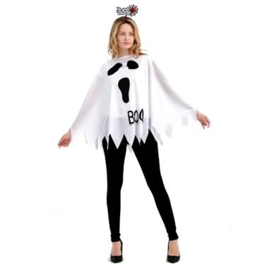 Imagem de Halloween Costume for Women 2024 - Plus Size Ghost Poncho with Boo Headband Ghost Costume Set for Adults and Teens,White Ghost Costume Set,Simple Female Halloween Poncho Dress Up Clothes