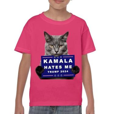 Imagem de Kamala Hates Me Trump 2024 Camiseta juvenil engraçada gato republicano animal de estimação anti Harris Vote vermelho MAGA Kitten 47 Fight Kids, Rosa choque, G