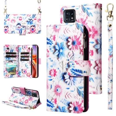 Imagem de Furill Capa carteira para Motorola Edge+ Plus 2023/Edge 40 Pro 5G/Moto X40 com alça de pulso alça de ombro transversal de couro flor com zíper bolsa protetora para cartão protetor de telefone X +