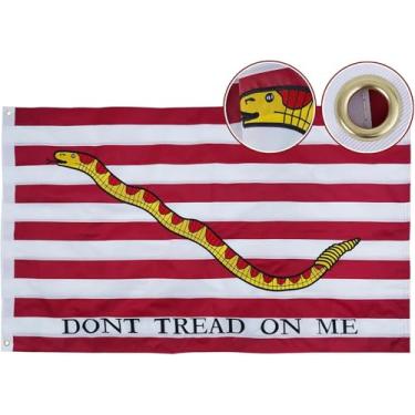 Imagem de Bandeira Gadsden Premium 1st Navy Jack "Don't Tread on Me" bordada 0,9 x 1,5 m. 100% nylon 300D dupla face com cascavel e listras vermelhas e brancas