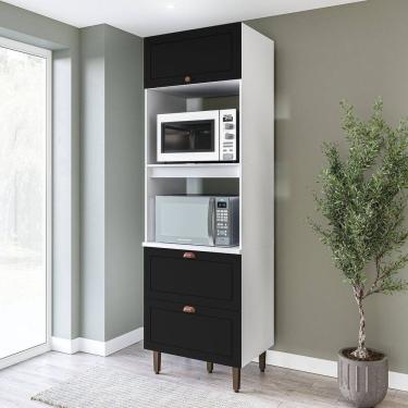 Imagem de Torre Quente 1 Porta 2 Gavetas 2 Nichos para Forno Pérola Yescasa Branco / Preto