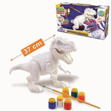 Imagem de Dinossauro Rex Attack Branco Para Colorir +pincel + 6 Tintas - ADIJOMA
