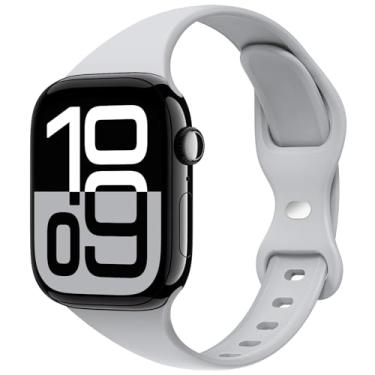 Imagem de STG Sport Pulseira compatível com Apple Watch de 38 mm, 40 mm, 41 mm, 42 mm, 44 mm, 45 mm, 49 mm, pulseira de substituição estreita fina de silicone macio compatível com iWatch Ultra SE Series 8/7/6/5/4/3/2/1 (cinza, 38 mm/40 mm/41 mm)