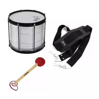 Imagem de Kit Surdo Batuka Talabarte Correia 2 Ganchos Baqueta Maçaneta Vermelho