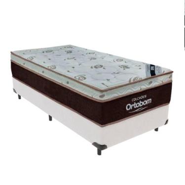 Imagem de Cama Box Solteiro Branco e Colchão Sleep King Molas Ensacadas Ortobom