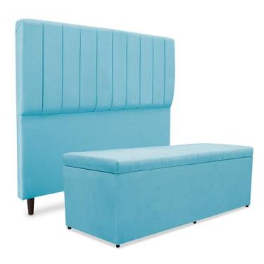 Imagem de Kit quarto mavi cabeceira + recamier suede azul turquesa 140cm - SRJ I