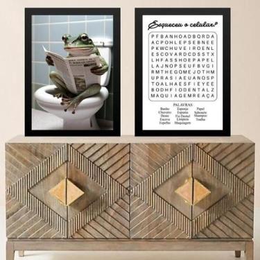 Imagem de Kit 2 Quadros Divertidos Banheiro - Perereca 33X24Cm - Vidro - Quadros