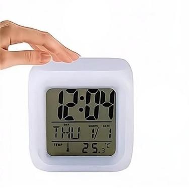 Imagem de Relógio Despertador Digital Cubo Mesa Brilha Escuro Alarme - Nova Cana