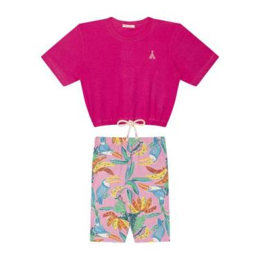 Imagem de Conjunto Infantil Menina, Blusa Cadarço MM Pink E Ciclista Flores Rosa