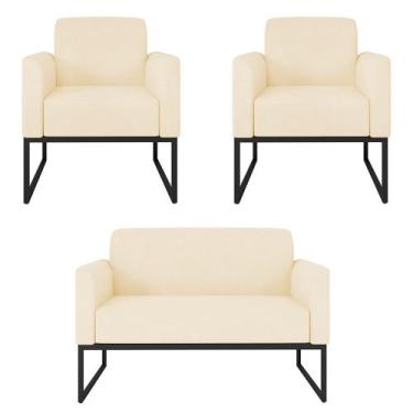 Imagem de Kit Namoradeira e 2 Poltronas Decorativas Base Industrial Preta Maress