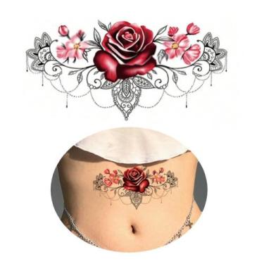 Imagem de Tatuagem Temporária Flor Adaga Cintura Barriga Sexy - 3I