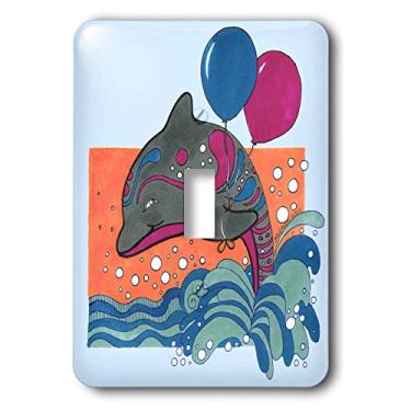 Imagem de 3dRose LLC lsp_23281_1 Golfinho Oceano Splash Caprichoso Golfinho com Balão Colorido Crianças Balões de Peixe Interruptor Único