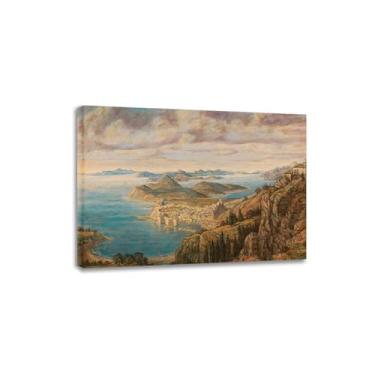 Imagem de LTY ADHML Vista de Dubrovnik. Reprodução de pinturas famosas. Arte de parede em tela. Pôsteres e impressões. Imagem clássica para decoração de casa 70 x 98 cm com moldura interna