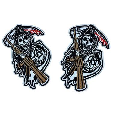 Imagem de Compatível com Sons of Anarchy Grim Reaper Motociclista Estilo Grande Patch Bordado Aplique Ferro em Costurar Emblema para Esportes ao Ar Livre 2 peças