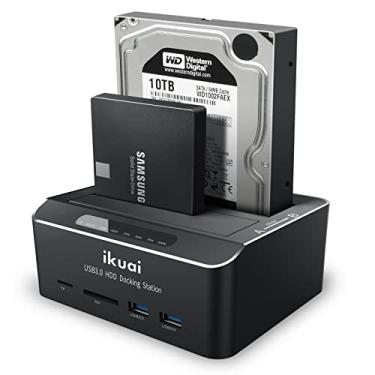 Imagem de ikuai Dock de Disco Rígido Sata para Usb 3.0 Dual Bay para 2,5 "/3,5" Sata Hdd Ssd com Leitor de Cartão Micro Sd 2 Portas Usb 3.0, Função de Clone Offline Estação de Acoplamento de Disco Rígido Extern