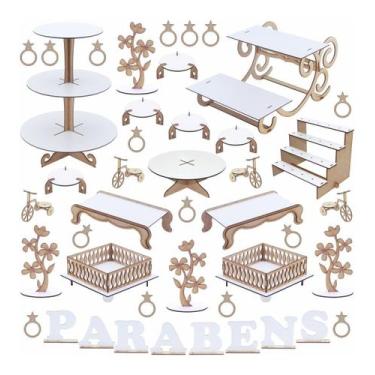 Imagem de Kit Festa Mdf Provençal Branco - Linha Premium - 44 Peças - Maxdecor D