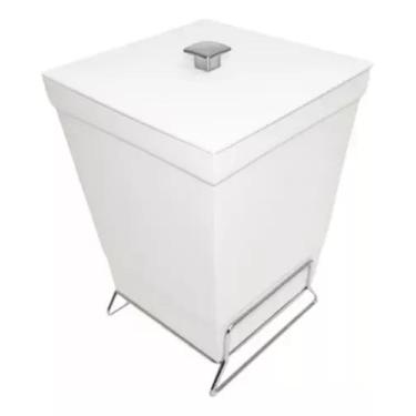 Imagem de Lixeira Branca 6,5l Com Suporte Em Aço Cromado Compacta Versátil - MV 