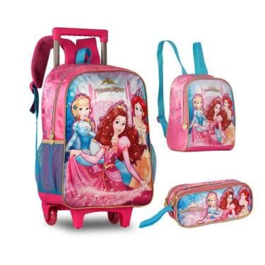 Imagem de Kit Mochila de Rodinha Lancheira Estojo infantil Princesas Mágicas - C