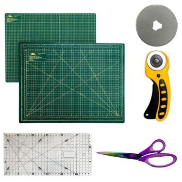 Imagem de Kit Base de Corte A3 Placa 45x30cm Régua 30x15cm Tesoura de Titanio Co