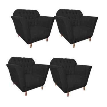 Imagem de Kit 04 Poltrona Cadeira Ster Decorativa Recepção Sala De Estar Suede P