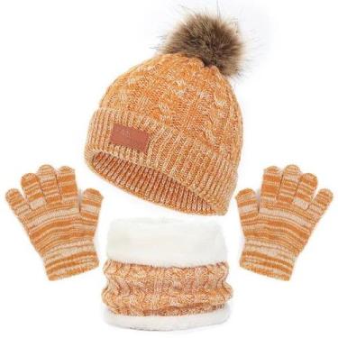 Imagem de Kit inverno infantil gorro cachecol luva bebê touca de lã - POMPOM, La