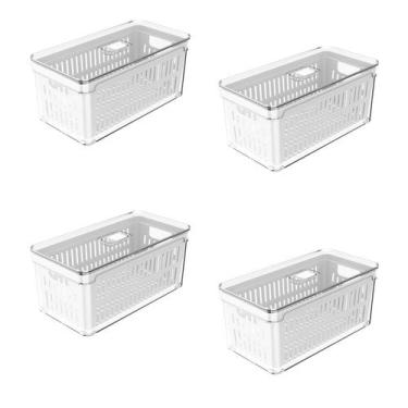 Imagem de Jogo 4 Organizadores de Geladeira Multiúso Alimentos Transparente Frut