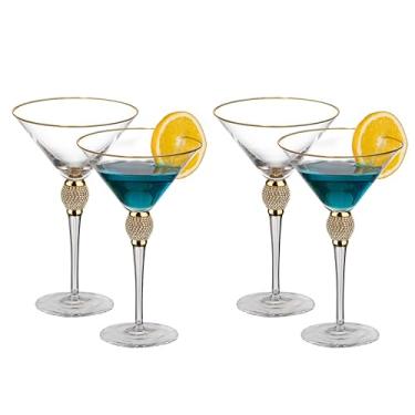 Imagem de 4 peças de copos de martini de cristal de haste transparente premium com aro dourado e strass, elegante conjunto de copos de 290 ml para Cosmopolitan, vodka, gin e outros coquetéis, talheres