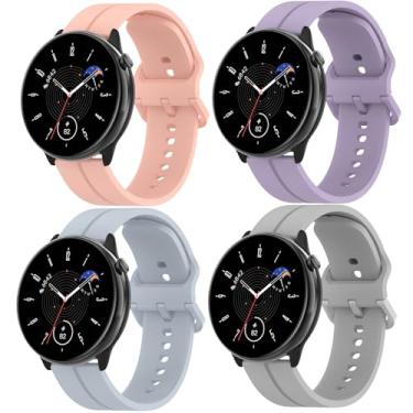 Imagem de Pacote com 4 pulseiras compatíveis com Amazfit GTS/GTS2/ GTS 3/GTS 2e/GTS 2 mini/GTS 4 mini/GTS 4/GTR mini, pulseira de silicone de 20 mm para Amazfit Bip U Pro/Bip Lite/S/S lite/U/Bip 3/3 Pro (roxo