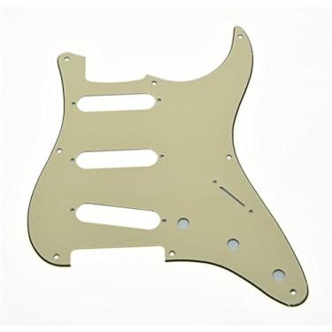Imagem de KAISH 8 furos American Vintage Style Strat SSS Pickguard ST Guitar Pick Guard Placa contra arranhões para Strat/Stratocaster branco envelhecido, 3 camadas