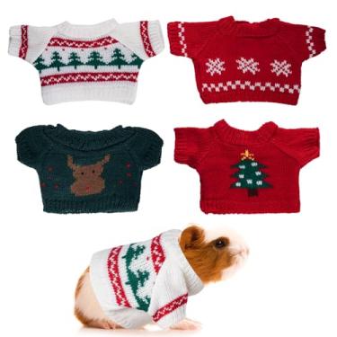 Imagem de choyaxo 4 peças de roupas de Natal de porquinho-da-índia para hamster, roupas de malha para animais pequenos, roupas de inverno para dia dos namorados (Natal)