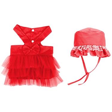 Imagem de apott Vestido tutu vermelho para cães com chapéu para fantasia de tule para animais de estimação, saia com acabamento em renda, roupas para filhotes, roupas para gatos pequenos, cachorrinhos, menina,