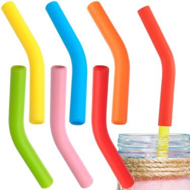 Imagem de HINZIC 6 peças de pontas de canudo de silicone de 8 mm, capas de palha de borracha reutilizáveis de grau alimentício de 5/40.6 cm, substituição de canudo de cotovelo multicolorido para canudos de