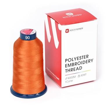 Imagem de Richword Fio de bordado amarelo 4000 m (4374Y) 40 WT fio de poliéster 100 cores selecionadas para várias agulhas comerciais e máquina de bordar de agulha única 0090