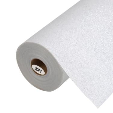 Imagem de guangyintong Rolos de vinil HTV de transferência de calor branco com glitter, 30,5 cm x 9,1 m de ferro em vinil para camisetas glitter branco HTV vinil para todas as máquinas de corte fácil de cortar