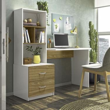 Imagem de Escrivaninha para Quarto Cristal 2 Gavetas e 3 Nichos Cor Branco e Nat