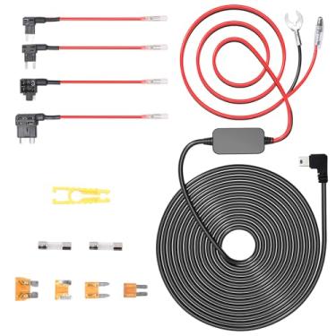 Imagem de Hodeoo Kit de cabo rígido de câmera veicular micro USB com cabo de alimentação de câmera veicular de 12 V-24 V a 5 V, cabo de alimentação com 4 cabos de torneira de fusível, vigilância 24 horas,