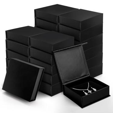 Imagem de Covzoe Pacote com 24 caixas de joias de papelão, 9 x 9 x 3 cm, caixa de presente pequena com enchimento de algodão e tampa, estojo de exibição de joias para colar e brinco, preto