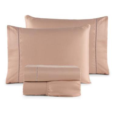 Imagem de Jogo de Lençol Roupa de Cama Casal Percal 400 Fios Ponto Palito 04 Peç