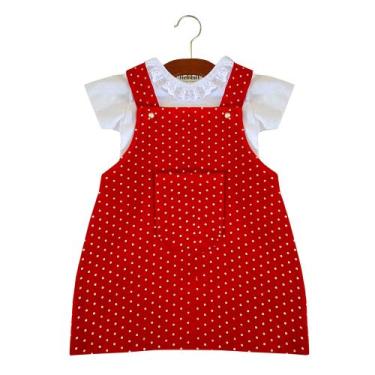 Imagem de Salopete Conjunto Jardineira Vestido Saia Malha 100% Algodão para Bebê