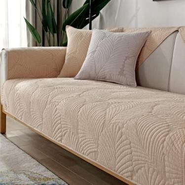 Imagem de WMLTZFUS Capas de sofá acolchoadas com estampa de folhas para proteção de móveis, protetor de móveis jacquard 3D quente, capa de almofada de cor sólida para cães, crianças cáqui ||1 fronha (114 x 114)