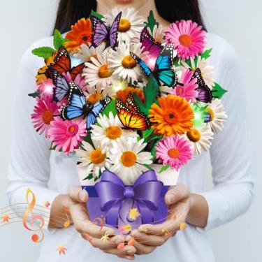 Imagem de Cartão pop-up APOTODITO com música e luz, buquê de flores de 28 cm